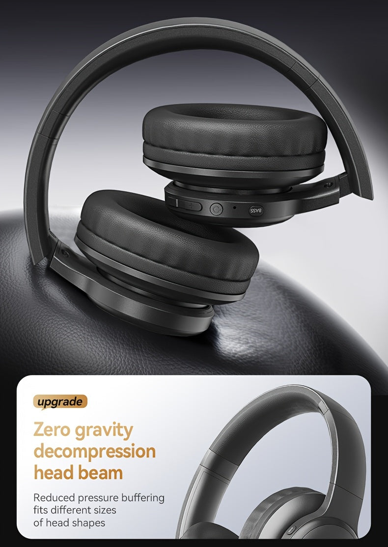 Upgraded Wireless Over-Ear Headphones with Bass-Enhanced Sound, Lightweight Foldable Design Featuring Built-In Microphone. Includes 3.5mm Audio Cable