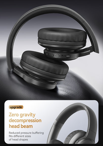 Upgraded Wireless Over-Ear Headphones with Bass-Enhanced Sound, Lightweight Foldable Design Featuring Built-In Microphone. Includes 3.5mm Audio Cable