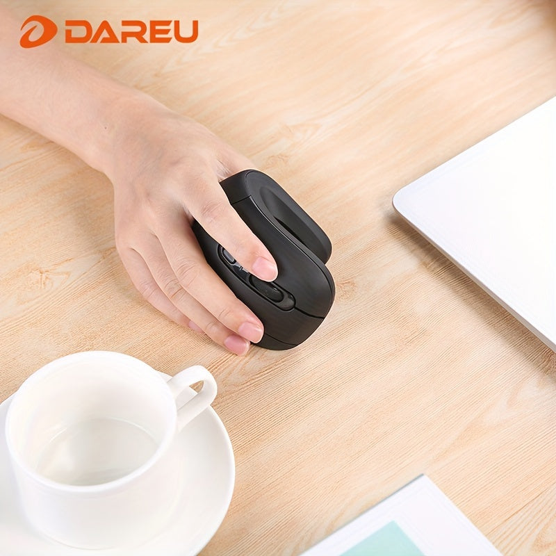 DAREU Ergonomic Wireless Vertical Mouse with USB Receiver – Right-Hand Design for Wrist Comfort, 2.4GHz Connectivity, Black with Teal Accents, Ideal for Office, Home, and Multi-Device Use, Ergonomic Mouse, DAERU