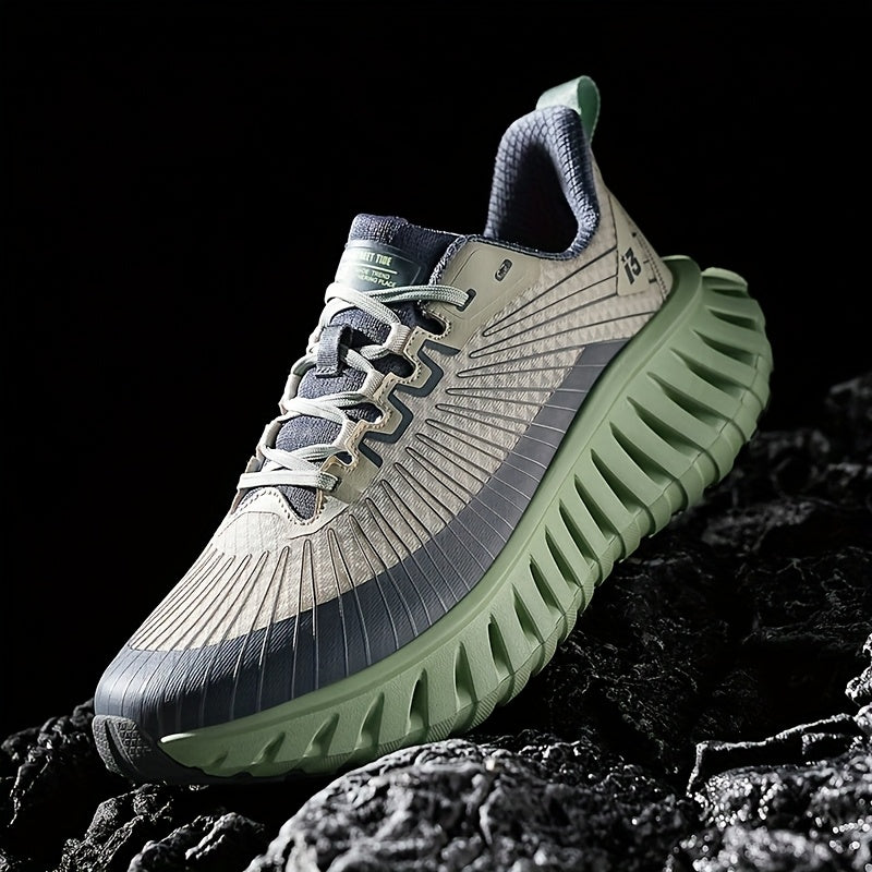 Men'S Breathable Mesh Running Sneakers - Lightweight, Non-Slip, Durable Hiking & Fitness Shoes with Air Cushion for Indoor/Outdoor Use, Gray & Green Design, Casual Athletic Footwear | Modern Sneakers | Breathable Mesh Uppe