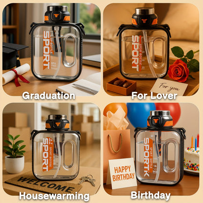 1pc TKK Leakproof Sports Water Bottle Jug with Handle & Straw - Wide Mouth, BPA-Free, for Gym, Travel, Camping, Yoga - Available in 1000ml/1600ml/2100ml (33.81oz/54.1oz/71.01oz) - Ideal Gift for Athletes, Hikers, Outdoor Enth