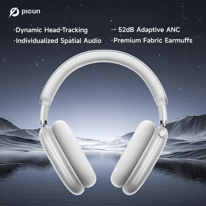 PICUN Wireless Headphones with Dynamic Head Tracking, -52dB ANC Noise Cancellation, 140Hrs Battery Life, Wireless 5.4, Wired/Wireless Switch, Double Connection & Multi-Mode Audio, Closed-back Design, Plastic Material, Compati