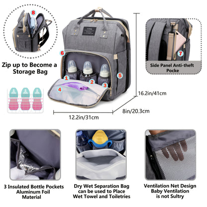 Diaper Bag Backpack with Changing Station - Large Capacity Travel Baby Organizer, Soft Shell Durable Design, Multiple Pockets & Mesh Bag, Ergonomic Adjustable Straps, Mixed Colors - Baby Shower Gifts & Newborn Essentials, Pra