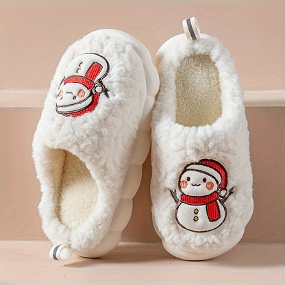 Christmas Tree Pattern Fuzzy Slippers, Winter Warm Closed Toe Flat Floor Shoes, Cozy Soft Sole Plush Home Slippers
