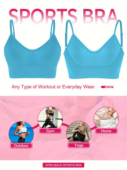 Solid Ribbed Sports Bra, Comfy & Breathable Workout Fitness Intimates Bra, Women's Lingerie & Underwear