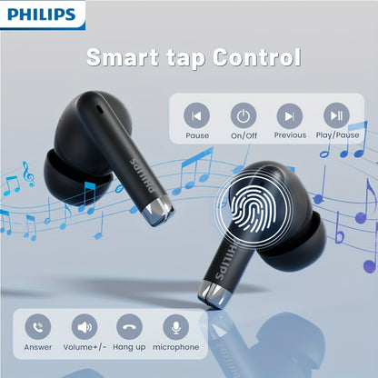 PHILIPS Wireless Black Eapphones Eurbuds Super endurance Headphones, Smooth curve border, Sophisticated and trendy, 320mAh Charging case TAT2020