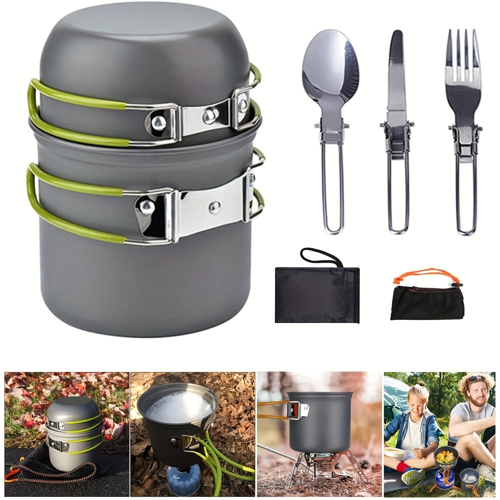 Camping Cookware Mess Kit 1-2 Person, Portable Pan Set, Fork Spoon Kit For Backpacking, Hiking, Picnic And Camping