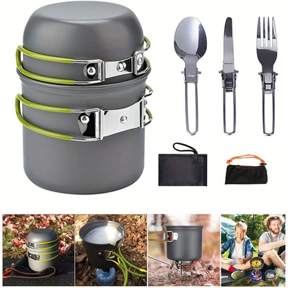 Camping Cookware Mess Kit 1-2 Person, Portable Pan Set, Fork Spoon Kit For Backpacking, Hiking, Picnic And Camping