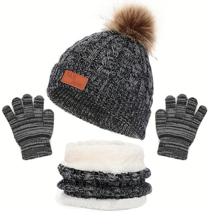 Conjunto de 3 peças para o inverno infantil: cachecol de veludo quente, gorro e luvas de malha para bebé dos 2 aos 8 anos.