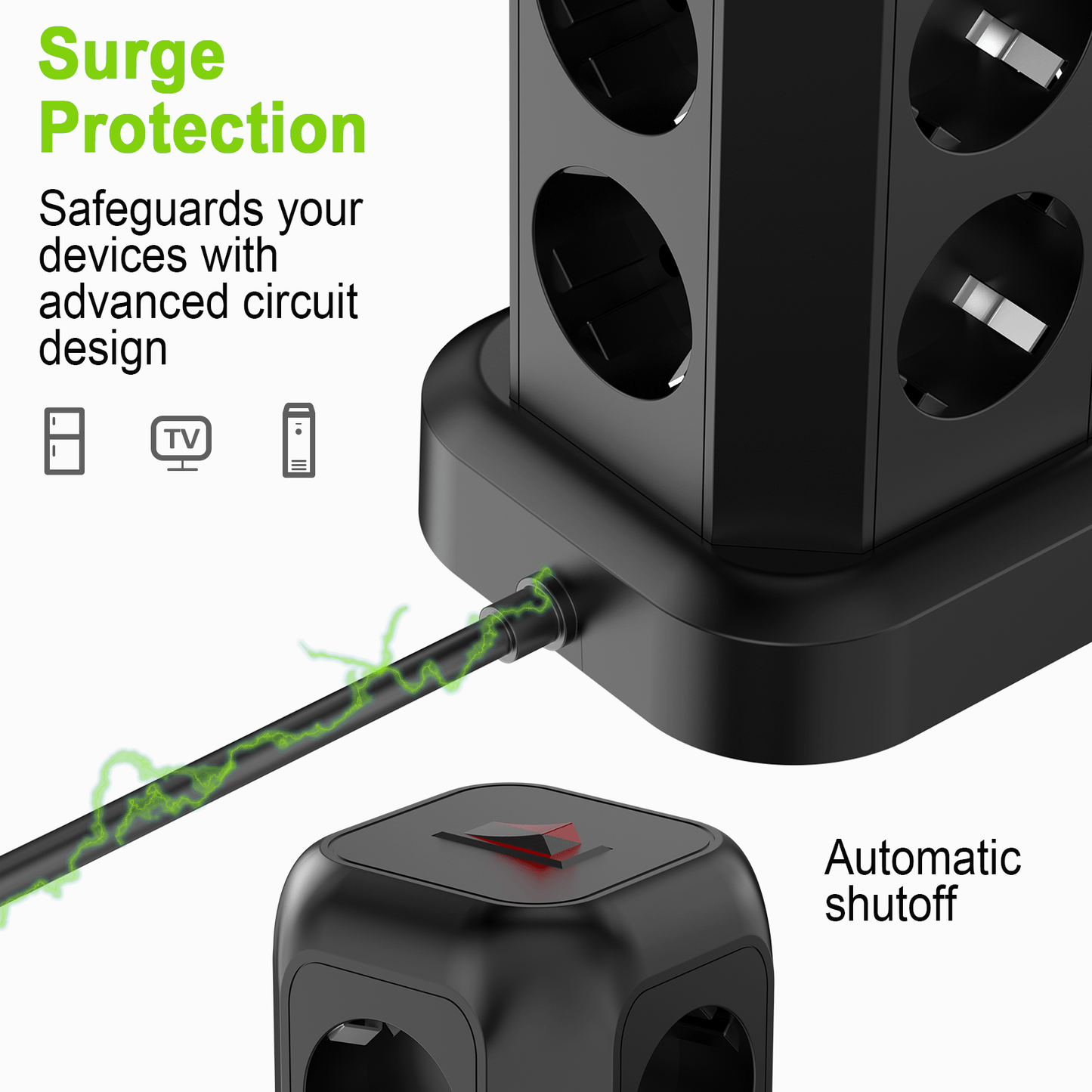 Multi-Plug Socket Distributor with 8 Sockets, 3 USB Ports (Including 1 USB-C), Side-Entry Plug Wall Charger, Essential for Cruising, Travel, Office, And Dorm
