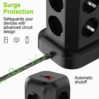 Multi-Plug Socket Distributor with 8 Sockets, 3 USB Ports (Including 1 USB-C), Side-Entry Plug Wall Charger, Essential for Cruising, Travel, Office, And Dorm