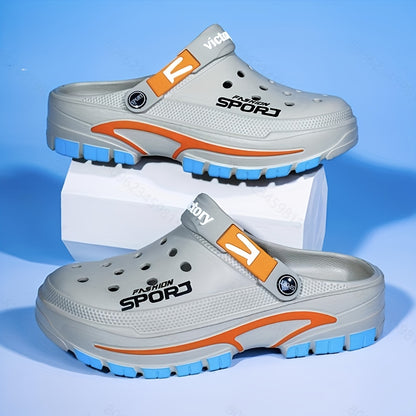 2025 Summer Men'S Lightweight Breathable Slip-On Clogs - Durable EVA Beach Shoes with Ventilation Holes, Black & Orange Design for Casual Casual Attire, Summer Footwear | Trendy Slipon Shoes | Lightweight Footwear