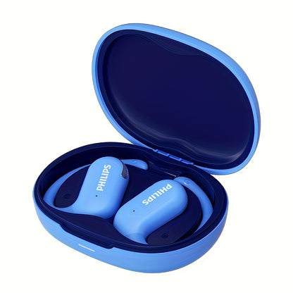For Philips Wireless Earbuds with Ear Hook Design, Long Battery Life, Touch Control, Wireless Charging Case, Open-Back Sports Headphones for Running & Exercise, USB-C Charging, Condenser Microphone, Compatible with Cellphones