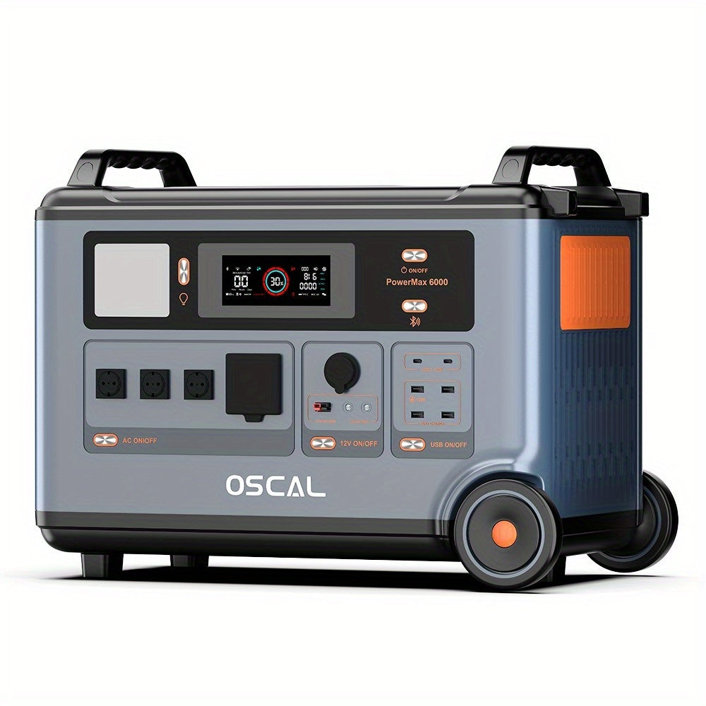 OSCAL PowerMax 6000 Solar Generator with 2×400W Solar Panel, 120V/240V Power Station 6000W AC Outlets (7200W Peak), 2200W AC Charging/2400W Solar Charging, Emergency for Home, Emergency for Home, Battery Backup, Outdoor Camp