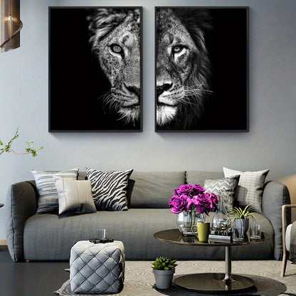 2pcs African Lion Wall Poster - Frameless Canvas Painting for Home Decor - 15.7x23.6in/40cmx60cm - Black and White Design