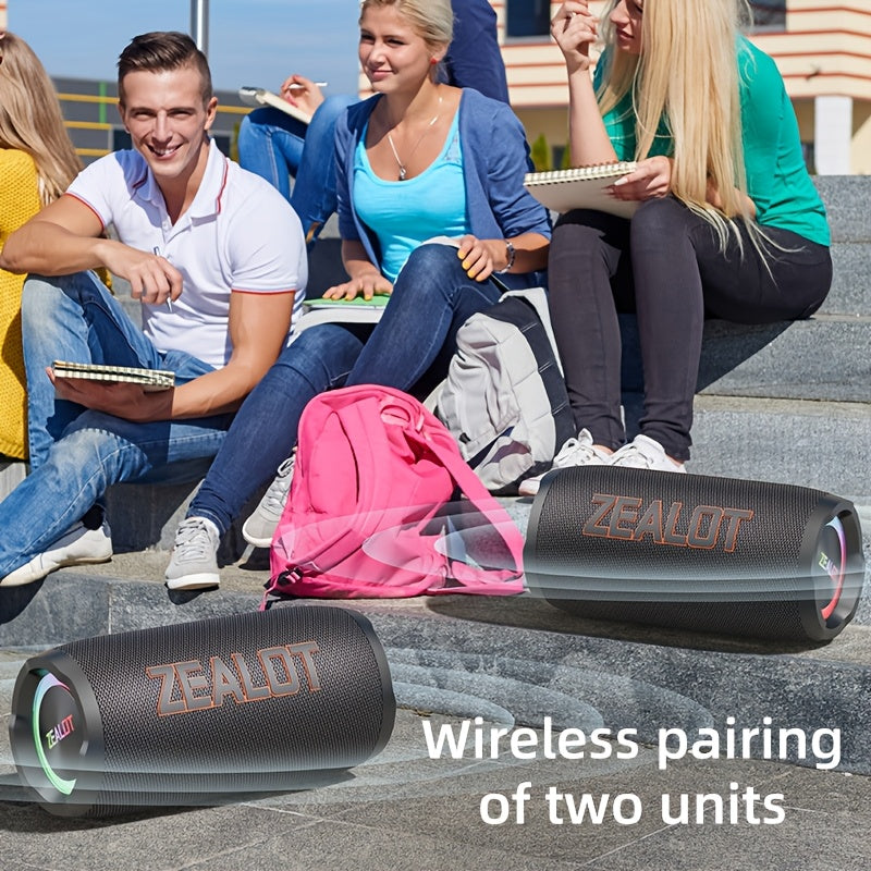 ZEALOT S76 50W Wireless Speaker, Outdoor Portable with RGB Lighting, 8-Hour Playtime, Supports Phone, Tablet, PC, TV. SD, USB, AUX, Dual Pairing Function, Suitable For Car, Camping, Beach, Party