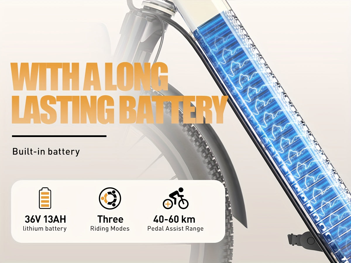 Aairsk 60.96cm Electric Bicycle for Adults, 7-Speed Ebike with 36V 13AH Replaceable Built-in Battery & 250W Motor, Full Suspension Electric Mountain Bike, 25 Km/h And 80km Range E-bike for Urban Commuters