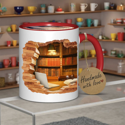 1pc 11oz 3D Magic Color-Changing Book-Themed Ceramic Mug - Reusable Coffee & Tea Cup with Bookshelf & Open Book Design, uthor Logo Slot, Hand Wash Only - Gift for Readers, Writers, Librarians (Birthday/Christmas/Halloween), C