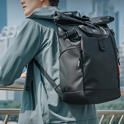 Stylish Business Backpack with Rolling Design, Men's Outdoor Commuter Bag, Casual Daypack Suitable for Outings and Leisure Travel, 15.6-inch Laptop Sleeve