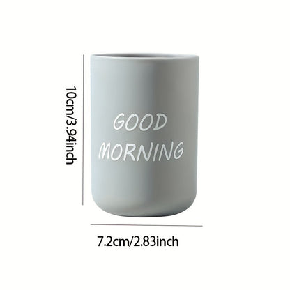 1pc Minimalist Plastic Toothbrush Cup, "Good Morning" Printed Family Bathroom Rinse Mug, Creative Oral Care Cups, Toothbrush Cup