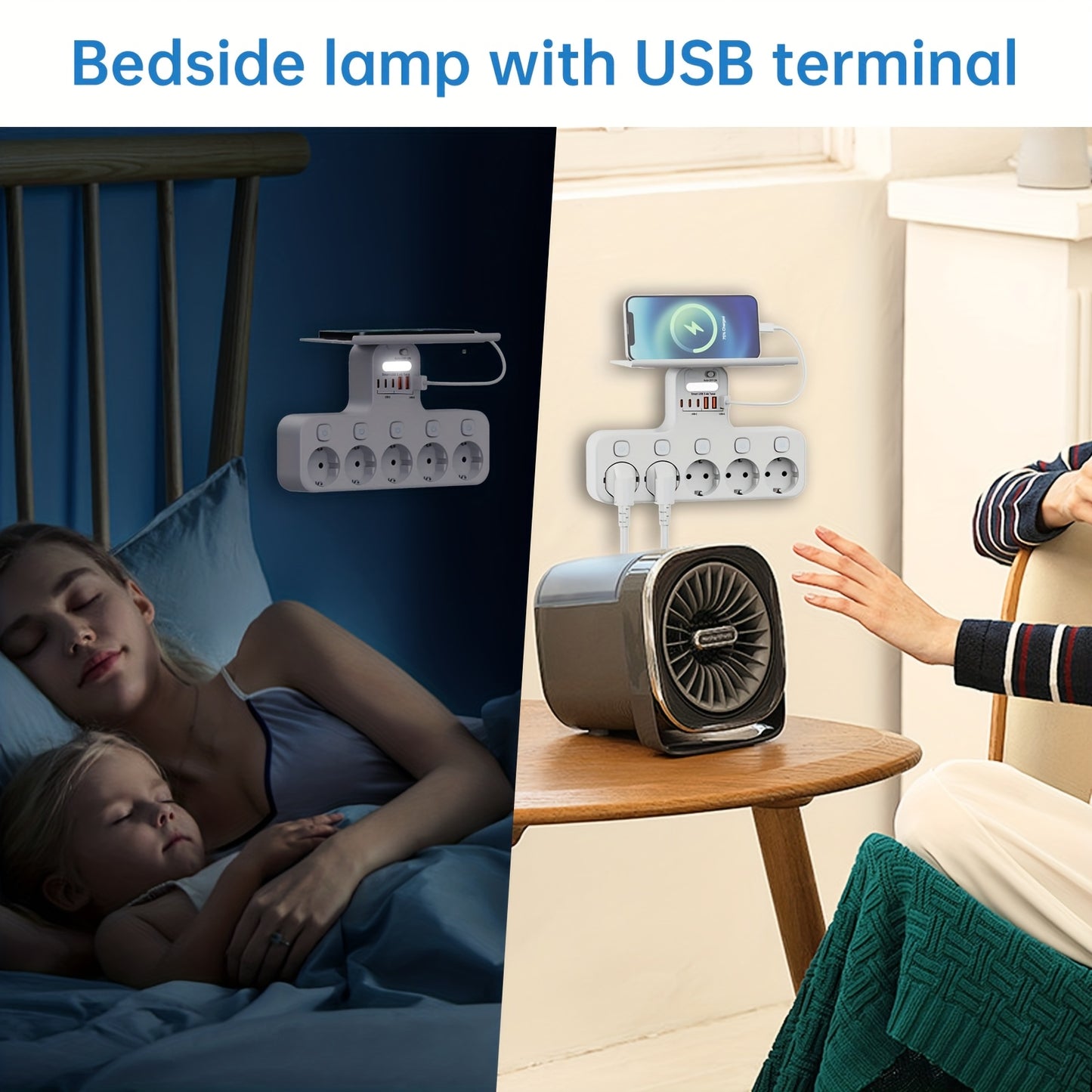 European 5-Pin Socket Extension with 3 USB-A and 3 USB-C Ports, Overload Protection, Smart Light Sensor, 4000W, 16A, Ideal for Home, Outdoor, and Office Use, Outdoor Power Supply, Modern Power Outlet, Durable Power Outlet