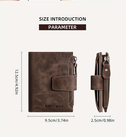 BANYANU Vintage Genuine Leather Wallet for Men - RFID Blocking, 17 Card Slots, Zippered Coin Pocket & Independent Card Holder, Brown, Perfect Father'S Day Gift, Secure Card Storage | Vintage Wallet | Durable Zipper Closure, B