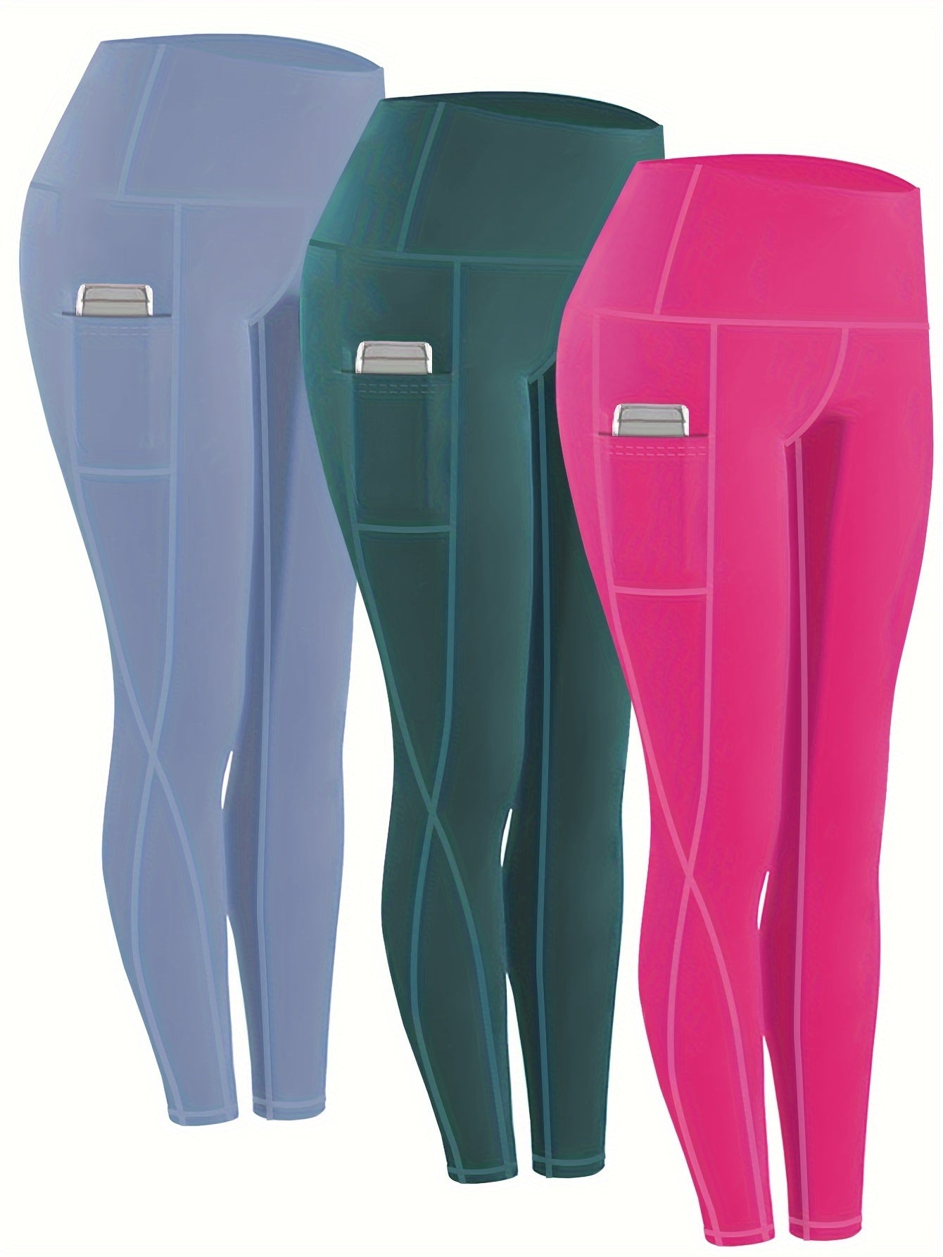 230g Women's Leggings Set of 3 High Waist Breathable with Pockets Compression Tights Multi-Color Suitable for All Seasons Daily Sports Fitness Yoga Shapewear