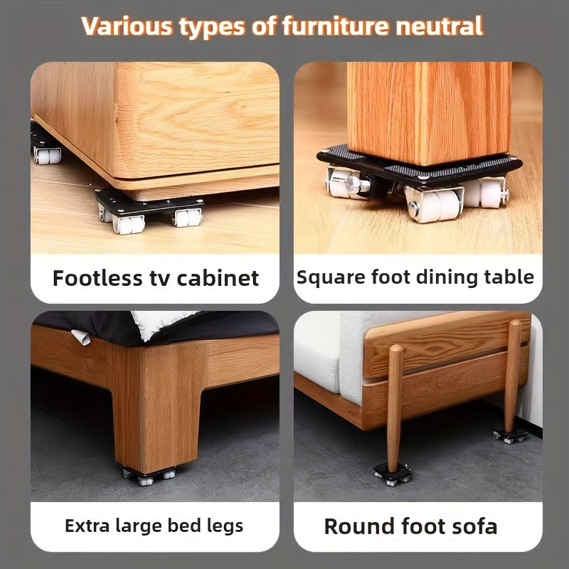 6-Piece Upgraded Furniture Dolly Set, Includes 4 Furniture Movers with 4 Wheels, 1 Pry Bar, 1 Pair of Gloves, Carbon Steel Panel Heavy-Duty Dolly, Furniture Lifter with 4 Universal 360° Swivel Rubber Wheels, Max Load 999.72