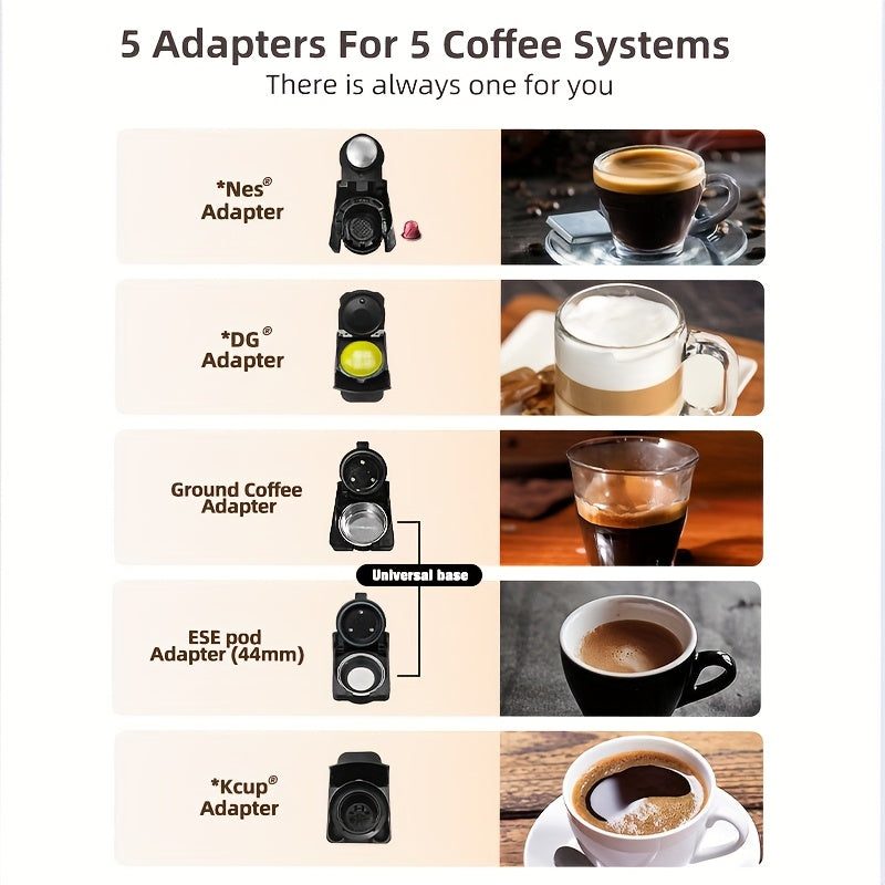 Máquina de Café HiBREW 5 em 1: Espresso, Cappuccino, Latte, Café Coado, Cápsulas e Café Moído com Cápsulas ESE/NS/DS/K-Cup, Sistema de 1450W, Funcionamento Semi-automático, Ficha Europeia (220-240V), Máquina de Café, Café Expresso