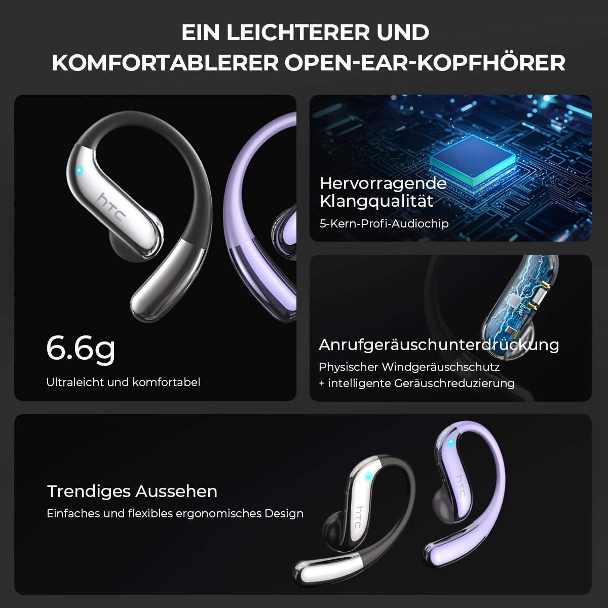 HTC NE23 AI Wireless Translation Earbuds Supports Real-Time Translation Between 135 Languages, Featuring Extended Battery Life, Comfortable Fit And High-Definition Noise Cancellation. Suitable for All Scenarios Including Spor