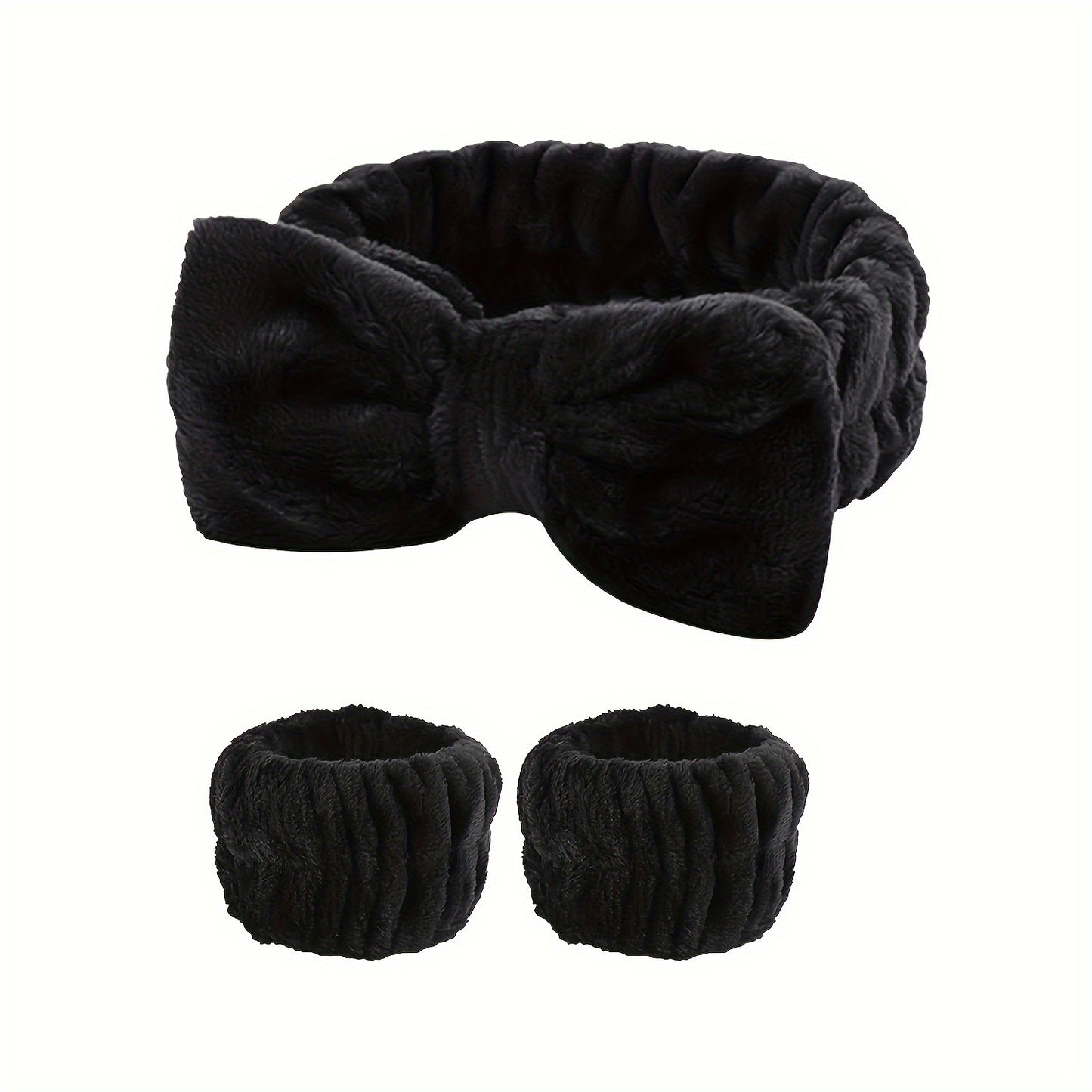 1pc/3pcs Cute Bow Hair Band And Wristband Set, Women Spa Headband For Washing Face, Makeup Hair Band, Skincare Headbands