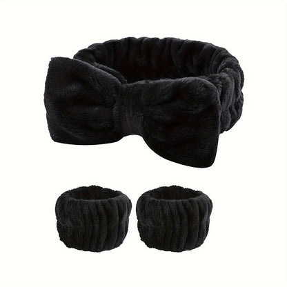 1pc/3pcs Cute Bow Hair Band And Wristband Set, Women Spa Headband For Washing Face, Makeup Hair Band, Skincare Headbands