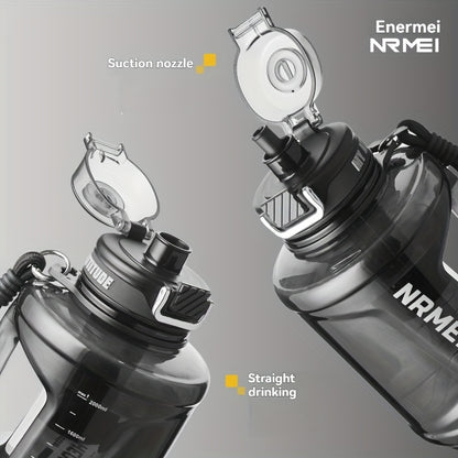 Garrafa de água NRMEI de 1,9 litros com marcador de tempo - Garrafa de hidratação de 1,9 litros livre de BPA, garrafa de água desportiva grande com palhinha e tampa, pega, adequada para campismo e ginásio.