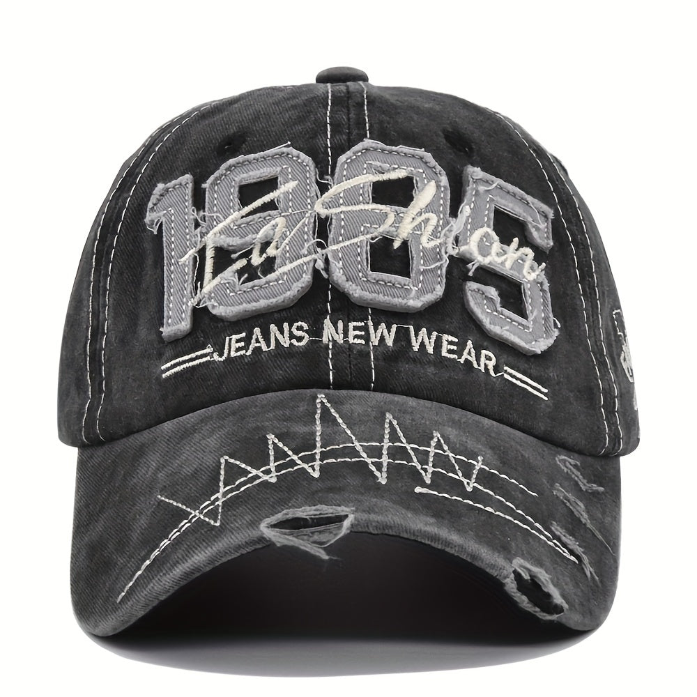 1985 Embroidery Ripped Baseball Cap Washed Distressed Patch Adjustable Dad Hat Vintage Lightweight Sunscreen Sports Hat