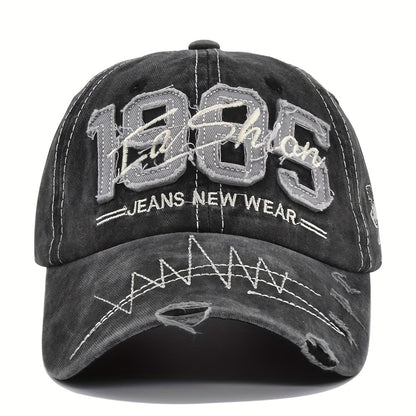 1985 Embroidery Ripped Baseball Cap Washed Distressed Patch Adjustable Dad Hat Vintage Lightweight Sunscreen Sports Hat