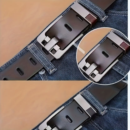 1pc Men'S Genuine Leather Belt with Square Retro Alloy Buckle - Black Casual Work & Leisure Belt, Durable Everyday Belt for Men, Father'S Day Christmas Gift for Him, Everyday Belt | Classic Belt Design | Durable Belt, Leather