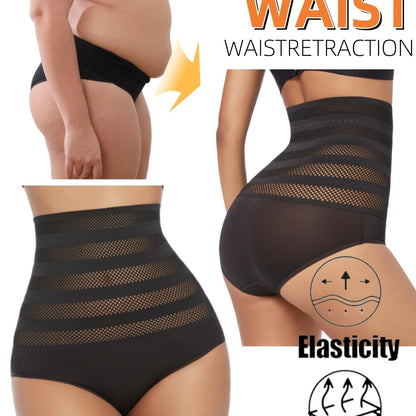 1pc Women's High-Waisted Tummy Control Butt-Lifting Shaping Underwear - Breathable Mesh Panels, Elastic Waistband, Plus Size 0XL-4XL, Seamless Black Panty for Everyday & Wear, Tummy Control Underwear, Highelasticity Material