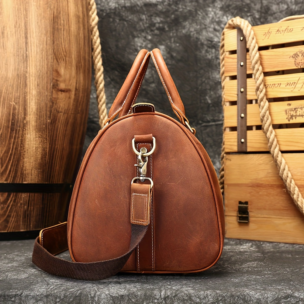 NIUCUNZH Men's Vintage Genuine Genuine Leather Tote Bag - Adjustable Shoulder Strap, Multiple Compartments, Durable Head Layer Genuine Leather for Business Commuting & Travel (Light Brown/Dark Brown/Black), Office Accessory,