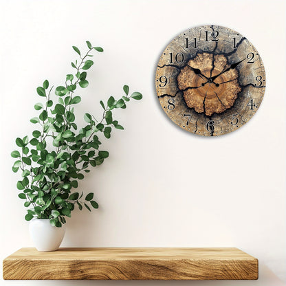 1pc Fantasy Style Analog Wall Clock, Tree Stump Pattern Non-Ticking Clock, Suitable for Living Room, Bedroom, Dining Room Wall Decoration, Ideal Birthday, Easter, New Year Gift, AA Battery Powered (Not Included)