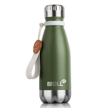 1pc Mollcity 9oz/266ml Stainless Steel Water Bottle - Vacuum Insulated, Leak-Proof, BPA-Free, Double-Wall Insulated with Carry Strap, 24H Cold & 12H Hot, Lightweight & Durable for School, Sports, Travel, Outdoor, Gym, Hiking