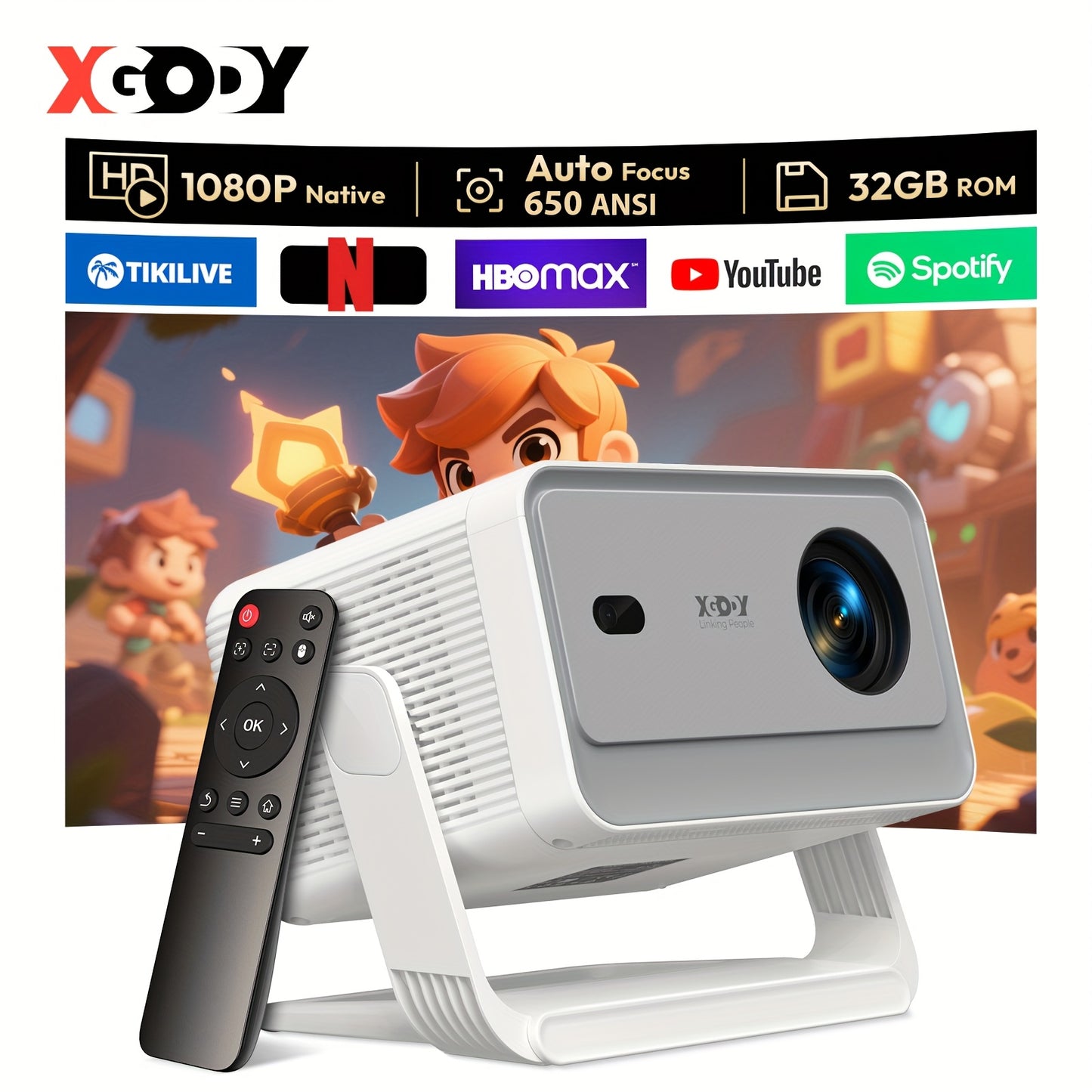 XGODY Gimbal N6Pro Smart Beamer, 700ANSI Brightness Native 1920*1080 And Support 4K Full HD 1GB RAM+32GB ROM Storage Rotation Portable Projector, with WhaleOS System And WiFi 6, Portable Projector, Projector for Phone, Projec