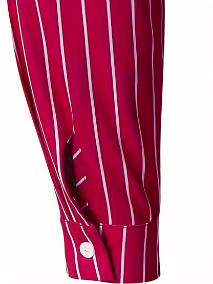 Casual Striped Men's Daily Thin Long Sleeve Button Up Shirt For Spring Summer Outdoor, Gift For Men