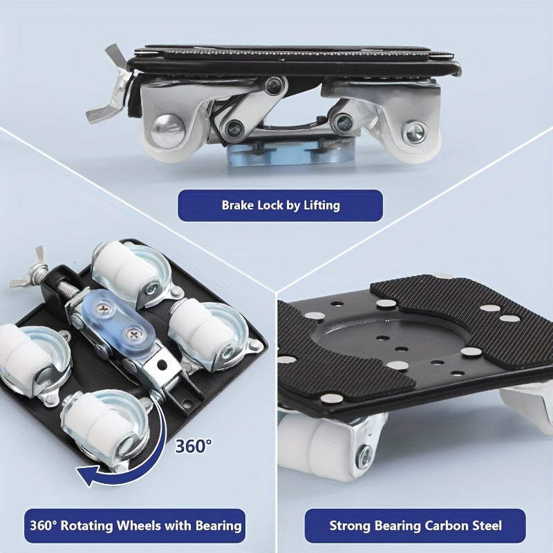 6-Piece Upgraded Furniture Dolly Set, Includes 4 Furniture Movers with 4 Wheels, 1 Pry Bar, 1 Pair of Gloves, Carbon Steel Panel Heavy-Duty Dolly, Furniture Lifter with 4 Universal 360° Swivel Rubber Wheels, Max Load 999.72