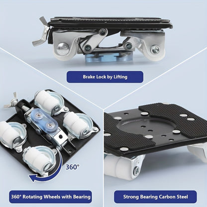6-Piece Upgraded Furniture Dolly Set, Includes 4 Furniture Movers with 4 Wheels, 1 Pry Bar, 1 Pair of Gloves, Carbon Steel Panel Heavy-Duty Dolly, Furniture Lifter with 4 Universal 360° Swivel Rubber Wheels, Max Load 999.72