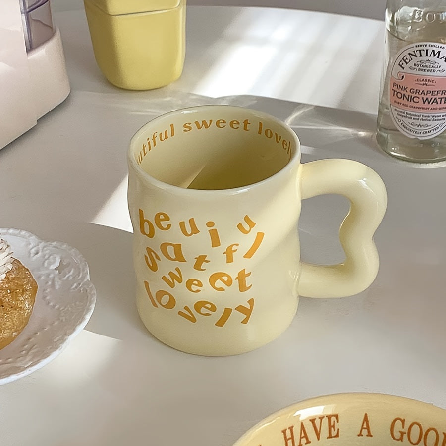 1pc WhimsyCraft Cartoon English Ceramic Mug, Multipurpose, Insulated Reusable Coffee Cup, Dishwasher Safe, for Men and Women, Ideal Birthday Gift