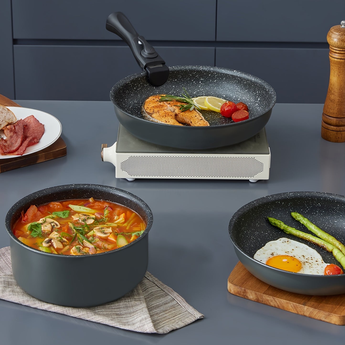 Pan Set With Removable Handles, Pots And Pans Set With Lid, Induction Pots Set 10pcs, Non-stick Coating, For All Types Of Stoves