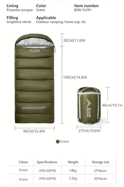 1-Person BISINNA Envelope-Style Sleeping Bag with Full-Zip Closure - Heavy-Duty Synthetic, Olive Green/Beige/Grey/White - Winter Warmth for Camping, Hiking & Backpacking - Portable Half-Zip Design Sleeping Pad Compatible Bag,