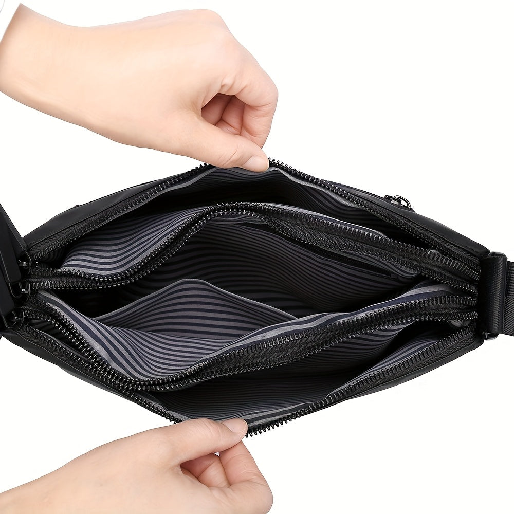 Men's Fashionable Small Crossbody Bag with Triple Compartment, Nylon, Zip Closure, Polyester Lined - Ideal for Daily Commute, Backpack, Capacity