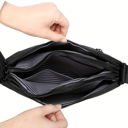 Men's Fashionable Small Crossbody Bag with Triple Compartment, Nylon, Zip Closure, Polyester Lined - Ideal for Daily Commute, Backpack, Capacity