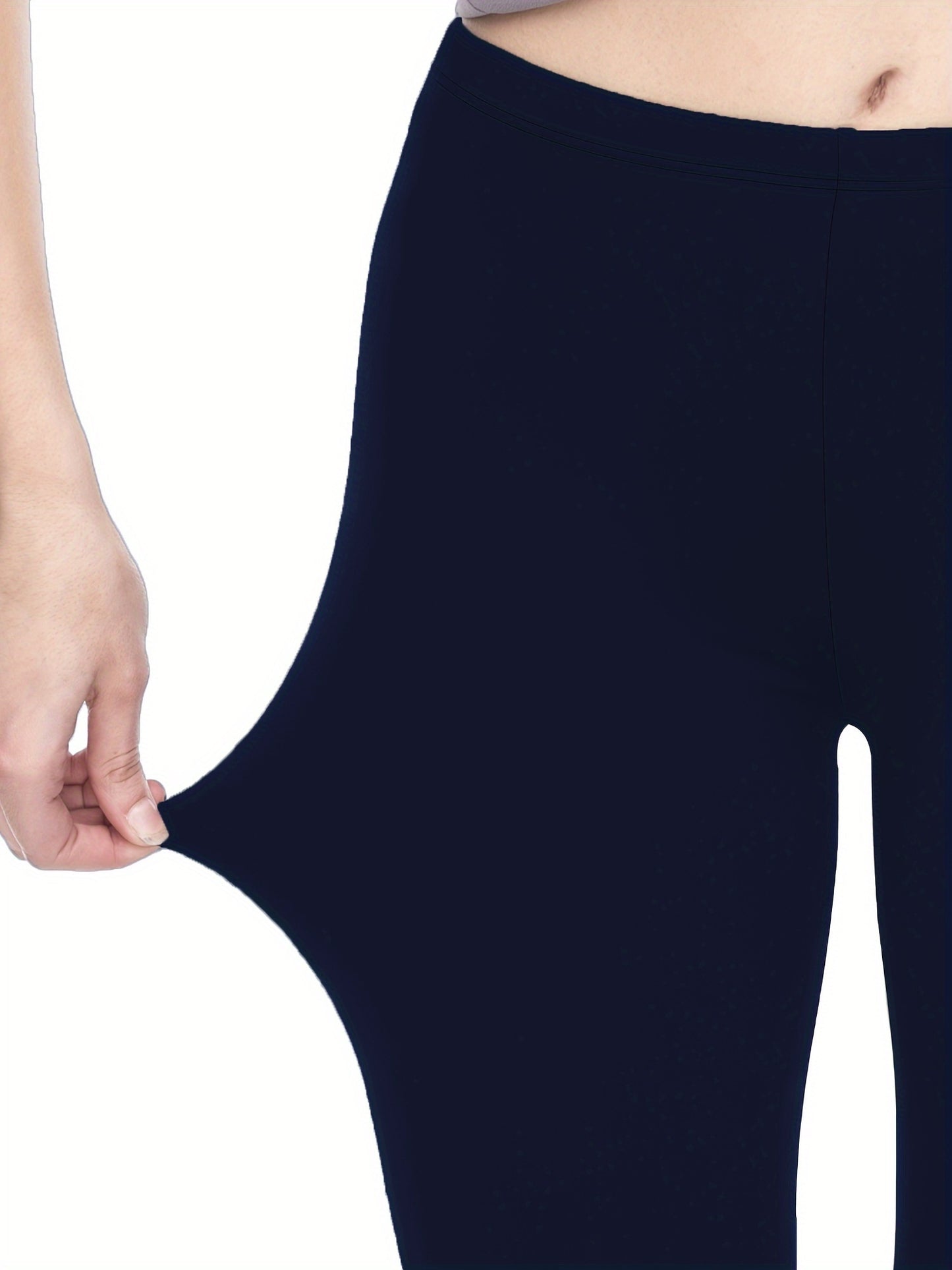 3-Pack High-Elasticity Slim-Fit 9/10 Length Pants - Solid Color Tight Waist All-Season Trousers, Machine Washable & Dry Cleanable, Casual to Dressy Wear (Compatible with Skirts/Blouses) - Bulk Pack for Cost Savings & Easy War